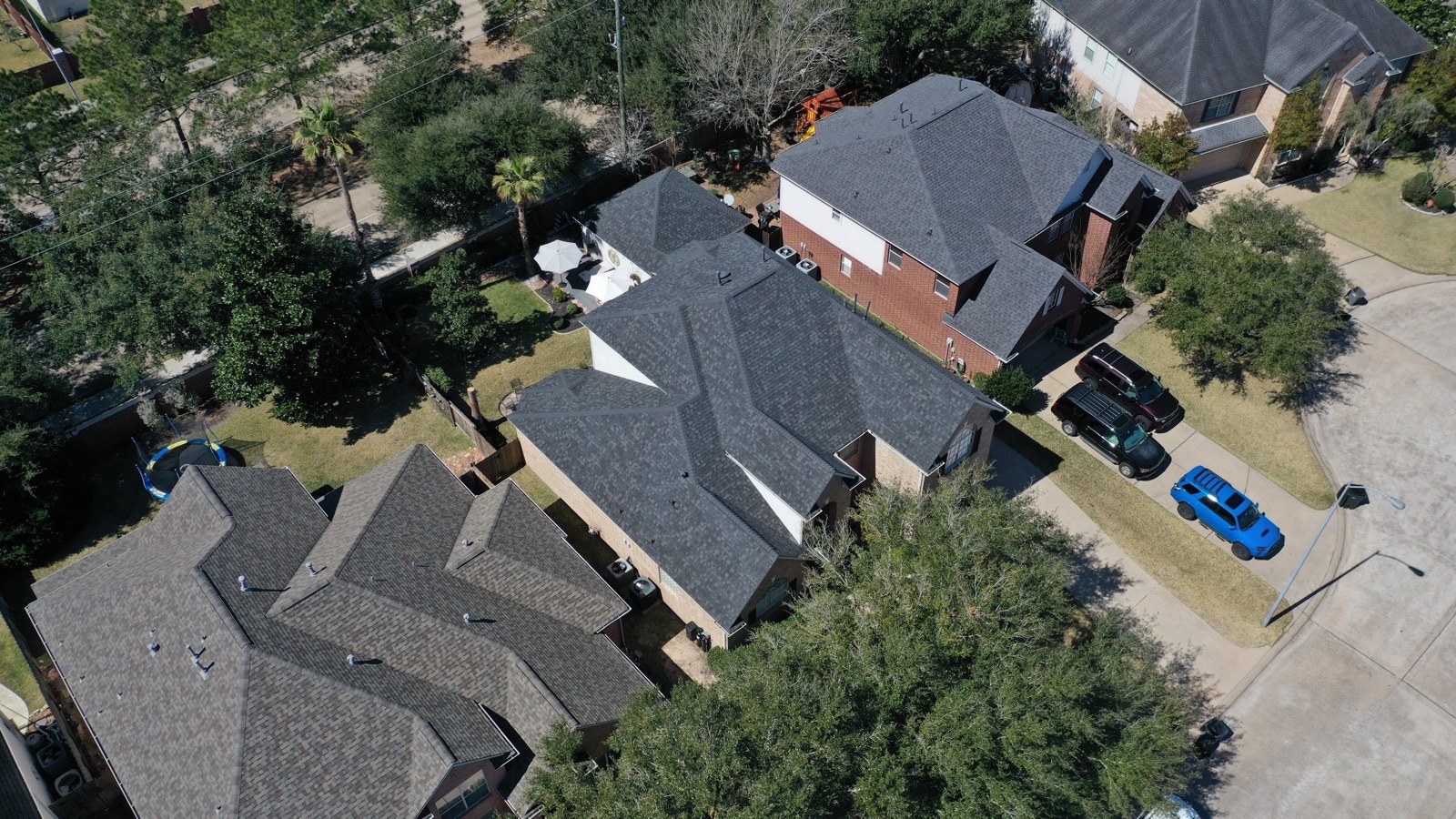 New roof completed on a Houston-area home, aerial view